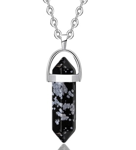 Sertifikalı Çivi Model Karlı Obsidyen Taşı Kolye Doğal Siyah Gri Renk 50 cm (Çok Renkli)