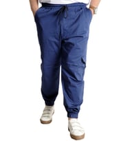 Mode XL Büyük Beden Pantolon Keten Kargo Jogger 21911 İndigo