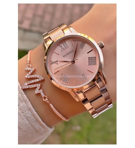 Homies MRD12157 Rose Gold Renk Kadın Kol Saati Bileklik Hediyeli