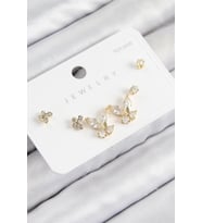 pilelistore Pirinç Zirkon Taşlı Kelebek Model Gold Renk 925 Ayar Gümüş Çivi Kadın Küpe Set - TJ-BKP1