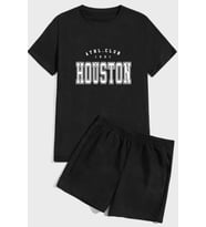 Houston  Baskı Şort Takım (Siyah)