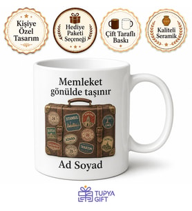 Memleket Valizi Temalı Kişiye Özel Kupa Bardak İsimli Hediye