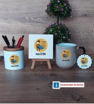 Öğretmenler Günü Hediyesi Dekoratif Taş, Kalemlik, Sihirli Oval Kupa Bardak, Ahşap Anahtarlık Hediye (Model 1)