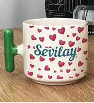 Kişiye Özel Kalp Desenli İsimli Hediye T Kupa Bardak Sevgiliye Hediye -3- (Yeşil)