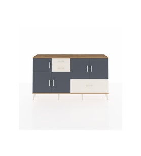 Arges Konsol 5 Raflı 3 Çekmeceli 5 Kapaklı 176x30x99 Çam-Antrasit/Aytaşı