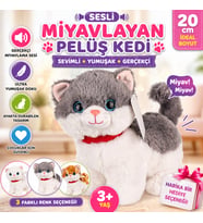 Sesli Miyavlayan Peluş Kedi 20 cm Yumuşak Sevimli Ayakta İnteraktif Oyuncak