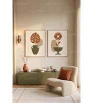 Minimalist Doğa ve Geometrik Formlar 2'li Ahşap Çerçeveli Tablo Seti