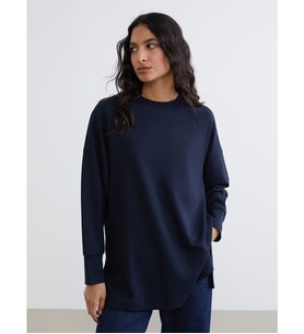 LCW Modest Lacivert Bisiklet Yaka Oversize Kadın Sweatshirt Tunik