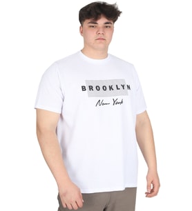 Mode XL Büyük Beden Erkek Tişört Baskılı BROOKLYN WAFFLE U25002 Beyaz