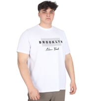 Mode XL Büyük Beden Erkek Tişört Baskılı BROOKLYN WAFFLE U25002 Beyaz