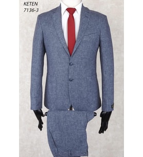 Keten Torba Cep İpli Lastikli Pantolon Slim Fit Mono Yaka-Çift Yırtmaç Astarsız Drop 6 Takım Elbise