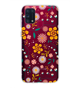 Samsung Galaxy M31 Kapak Çiçek Tasarımlı Şeffaf Silikon Kılıf
