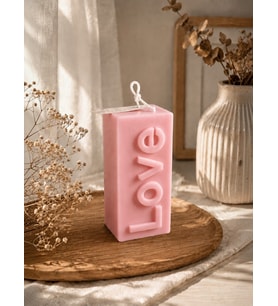 Mumelia Love Yazılı - Doğal Soya Blok Dekoratif Mum - Pembe