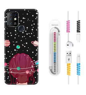INFINIX Hot 8 9 10 11S Hot 10 Play 10T Kılıf Kablo Koruma Spiral Silikon Space Woman 1311