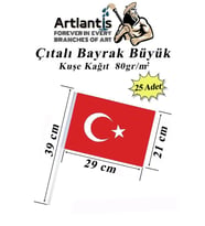 Çıtalı Bayrak Kağıt 21x29 cm 25 Adet Ay Yıldızlı Türk Bayrağı Çıtalı Sopalı Büyük Bayrak Plastik Çubuklu Bayrak (Kırmızı-Beyaz)