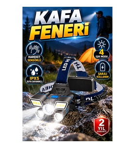 Şarjlı LED Kafa Feneri – Hareket Sensörlü, 4 Işık Modlu, IPX5 Suya Dayanıklı