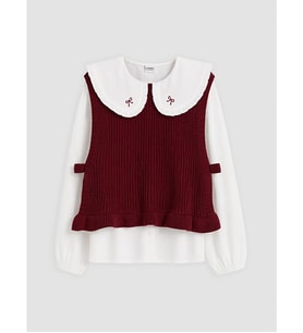 LCW Kids Bordo Nakışlı Kız Çocuk Gömlek Ve Süveter