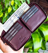 Garbalia Carole Hakiki Deri Fermuar Kilitli Unisex Cüzdan Bordo
