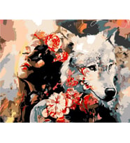 Kadın ve Kurt Sayılarla Boyama Seti 40x 50 cm (Tuvale Gerili)