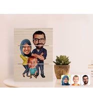 BK Gift Kişiye Özel Tesettürlü Aile Karikatürlü Otantik Masaüstü Ahşap Palet Çerçeve-1 (Beyaz)