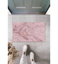 Dekoratif Dijital Modern Dalgalı Koyu Pembe Kapı Paspası Dış Mekan Paspas (Krem)