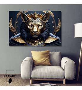 Tekli Yatay Kanvas Duvar Tablosu Asker Aslan 3D Gold Detaylı