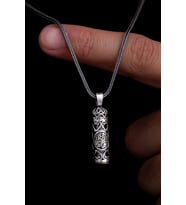 Gümüş Kolye - Hatlı Gümüş Erkek Cevşen Muska Kolye Zincir