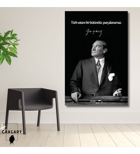 Tekli Dikey Kanvas Makam Panosu Atatürk Sözleri Türk vatanı bir bütündür, parçalanamaz.