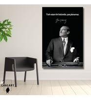 Tekli Dikey Kanvas Makam Panosu Atatürk Sözleri Türk vatanı bir bütündür, parçalanamaz.
