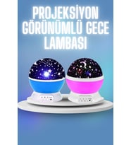 Renkli Yıldızlı Gökyüzü Projeksiyon Gece Lambası Pilli ve USB Kablolu