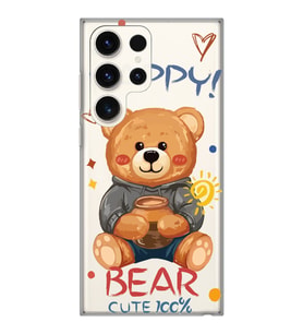 Samsung Galaxy S23 ULTRA Uyumlu Happy Bear Tasarımlı Şeffaf Telefon Kılıfı