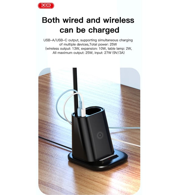 XO-WX032 15W 3in1 Organizerli Masa Lambalı Kablosuz Temassız Hızlı Şarj Cihazı