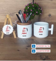 Yazı İşleri Müdürü Hediye Sepeti Kalemlik, Kupa Bardak Sihirli, Ahşap Anahtarlık Hediye (Model 3)