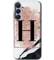 Galaxy A25 Kılıf HD Desen Baskılı Kılıf - Pembe Mermer Desenli H Harfi
