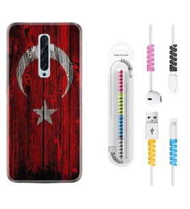 Oppo Reno 2Z 4 Lite 4 Pro 5 6 7 A31 Kılıf Kablo Koruma Spiral Silikon Şanlı Türk Bayrağı 2 1317