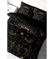 Yılbaşı Nevresim Takım %100 Doğal Pamuk Merry Christmas Çift Kişilik Black Deer