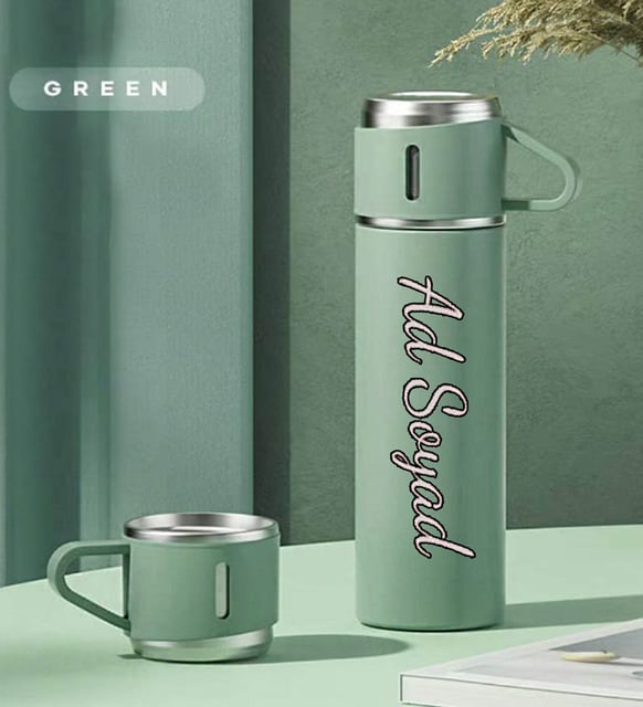 Kişiye Özel İsimli Premium Tasarım 500 ML Bardaklı Paslanmaz Çelik Turkuaz Termos