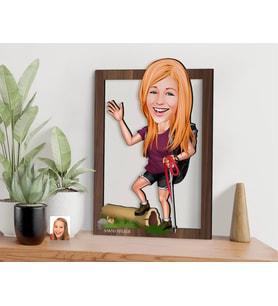 BK Gift Kişiye Özel Kadın Gezgin Karikatürlü 3D Ahşap Tablo-1, Sevgiliye Hediye, Arkadaşa Hediye, Doğum Günü Hediyesi