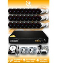 ELITCAM 24 Kameralı Uzay 24 Dış Kamera Set 250 GB HDD Full HD Gece Görüşlü Güvenlik Kamerası Sistemi