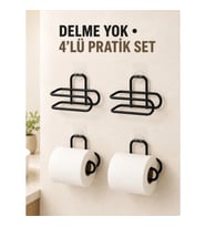 Mey İthalat® Siyah 4 Adet Metal Tuvalet Kağıdı Tutucu Kendinden Yapışkanlı Delmeden Montaj Banyo Ask
