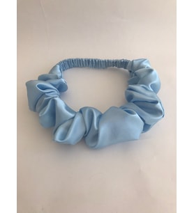Kadın Gök Mavisi Saten Büzgülü Scrunchie Saç Bandı