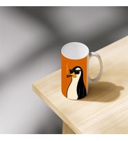 Sigaralı Güneş Gözlüklü Penguenler Baskılı Porselen Kupa - Komik Hayvan Desenli Kupa