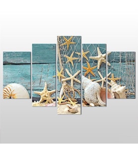 Deniz Yıldızı Ve Deniz Kabuğu Kanvas Tablo 260x150cm (Karışık)