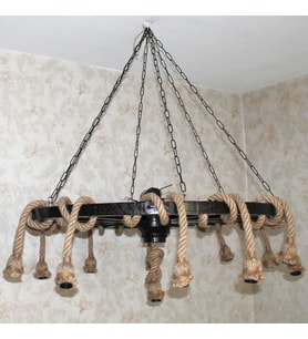 Otantik Çarşı Ahşap Halatlı Teker Avize 100 cm. 13'lü  Serbest Sarkıtlı