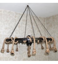Otantik Çarşı Ahşap Halatlı Teker Avize 100 cm. 13'lü  Serbest Sarkıtlı
