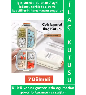 Seyahat Çanta Boy Tablet Kapsül Karışımı Önleyen Kilitli 7 Izgara Bölmeli Pratik İlaç Saklama Kutusu