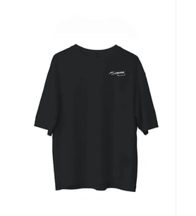pilelistore- Unisex Bisiklet Yaka Baskılı Oversize T-Shirt - Siyah