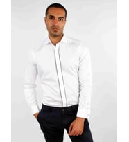 Beyaz Erkek Slim Fit Düz Paul Yaka Duble Manşetli Kol Gömlek