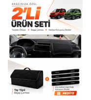 PEUGEOT RİFTER (2018-2026) Uyumlu Torpido Örtüsü + Tay Tüyü Bagaj Çantası + Sticker Seti - Siyah