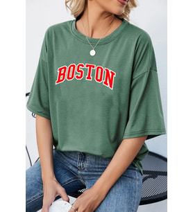 Unisex Boston Baskılı T-shirt (Yeşil)